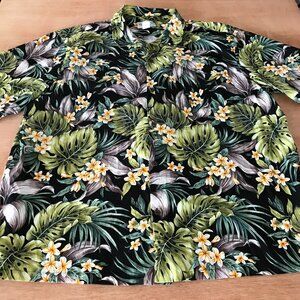 Bishop Street Hawaiian Shirt Men 4XL Green Floral Button Up Pocket Short Sleeve